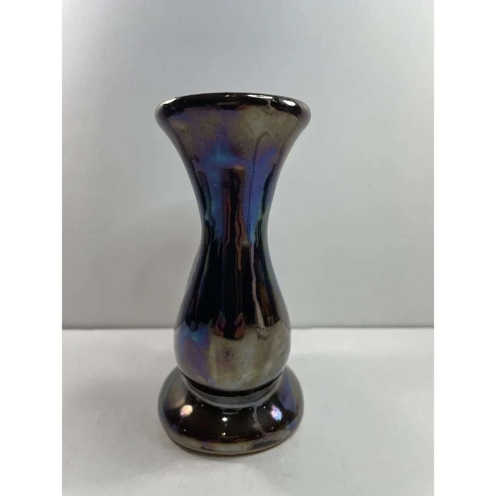 Vintage Double Iridescent Faience Candle Holder 1970s Made In Poland